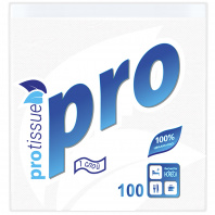 Салфетки бумажные 24х24см.,1сл., белые, 1/4--сложение "Protissue", 40пач*100лст. С184